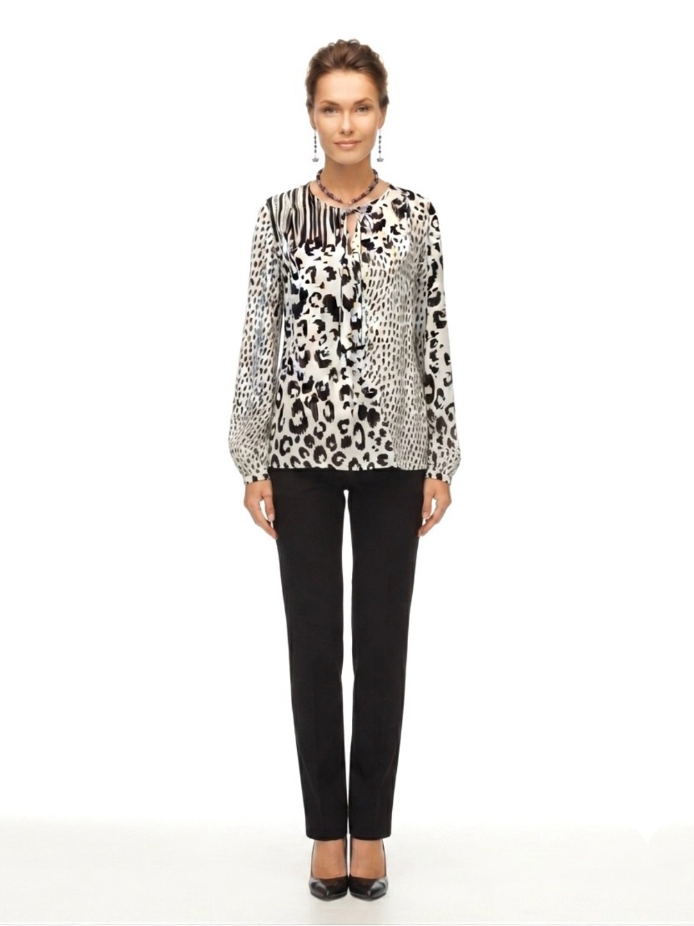 CAbi Animal Print Leopard & Stripes Wrap Blouse Top Silky Lightweight Size L